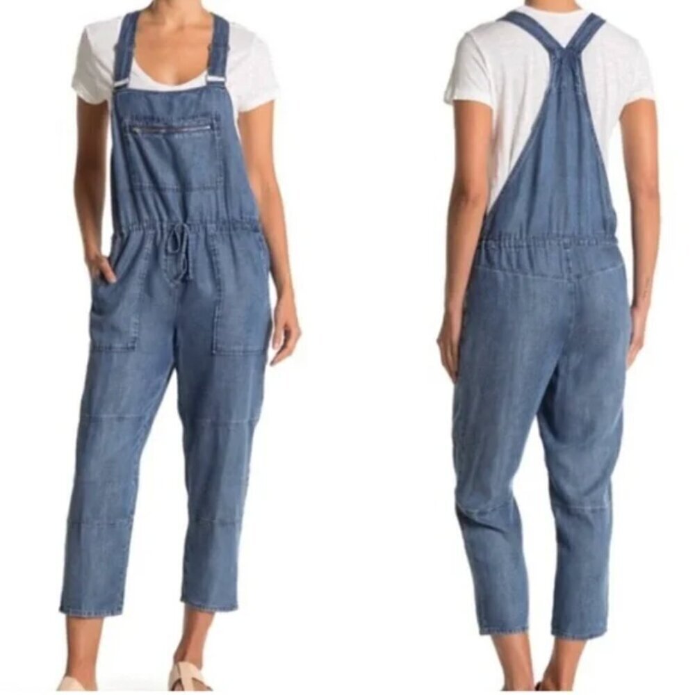 Anthropologie x Cloth & Stone Drawstring Cropped Tencel Overalls in Blue, XS